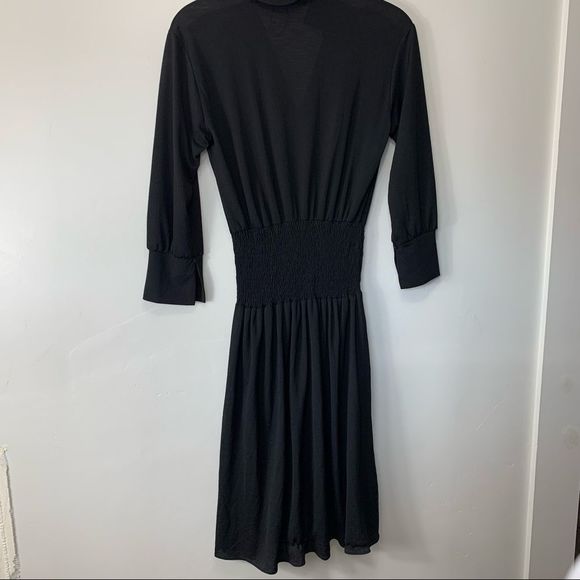 ZARA elastic waist long sleeve black midi dress - Picture 4 of 7